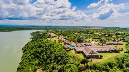 Mweya Safari Lodge on the peninsula above the Kazinga Channel, Queen Elizabeth National Park, Uganda