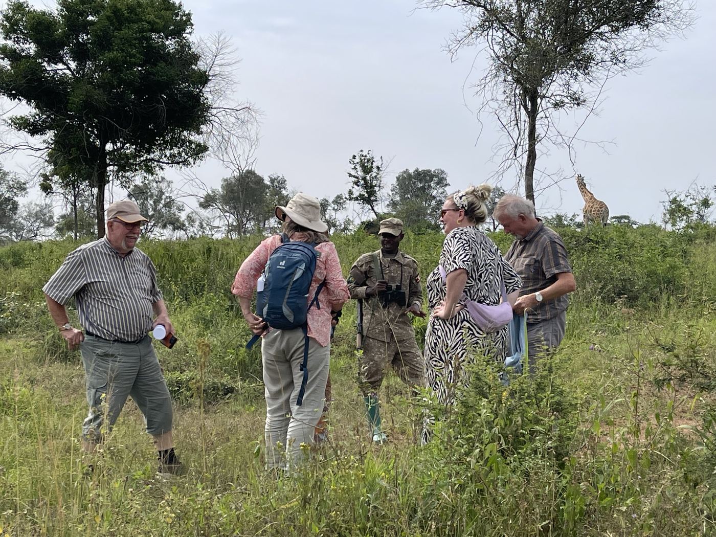 Guests and a ranger stopping to talk during a guided walking safari